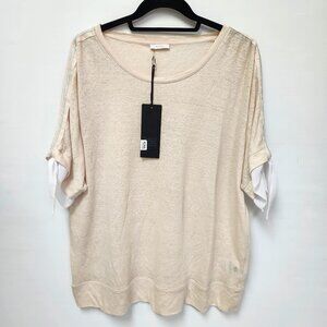 Riani Women's Champaign/Blush Linen Top W/Sleeve Ties Size  12